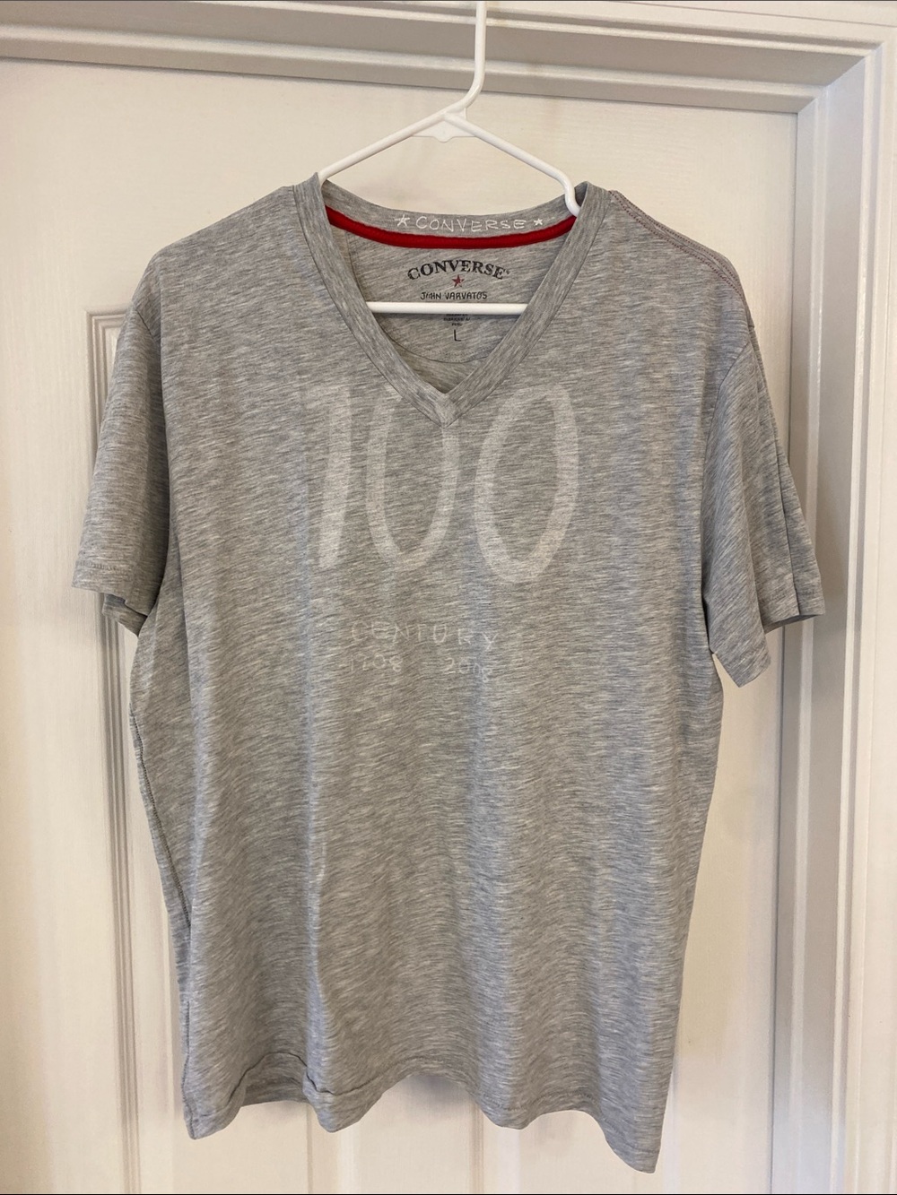 Converse Men’s Light Gray V-Neck Tee with Faded Front Graphic